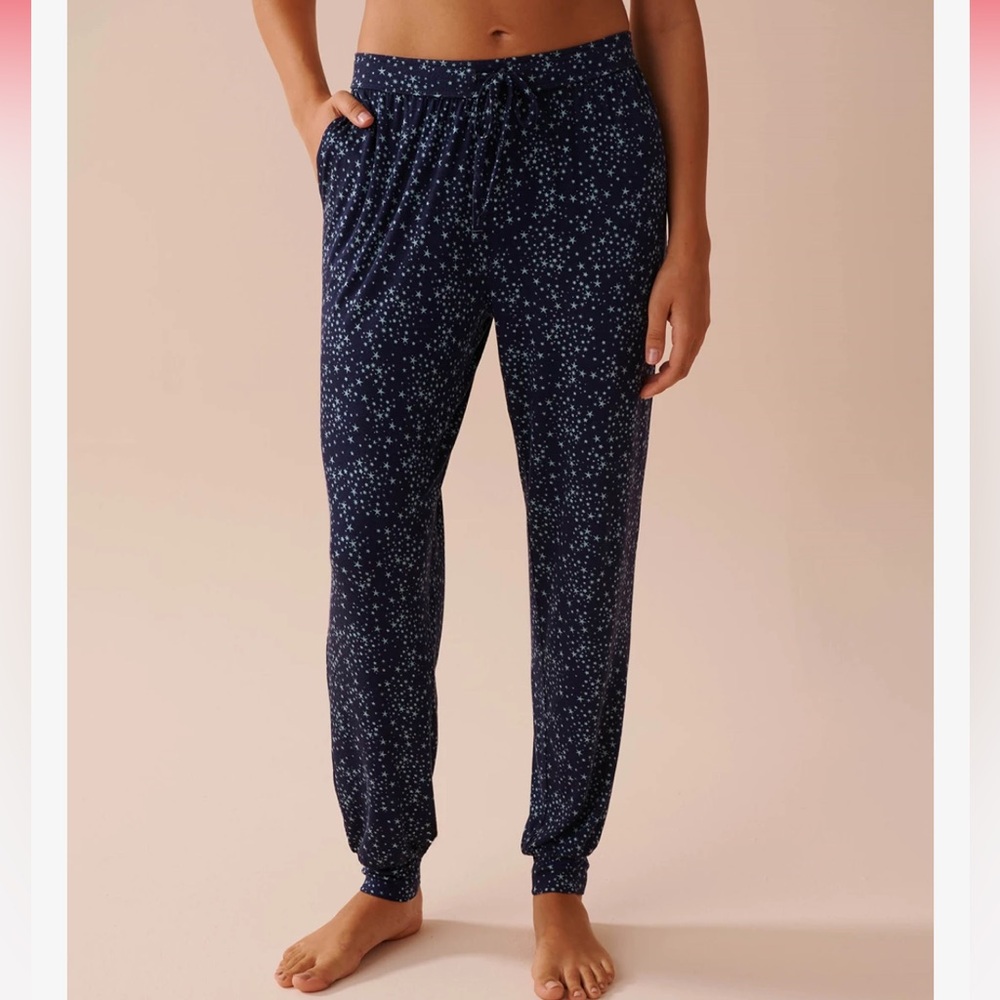 NWT La Vie En Rose Soft Jersey PJ Jogger Lounge Pants Small Stars Print